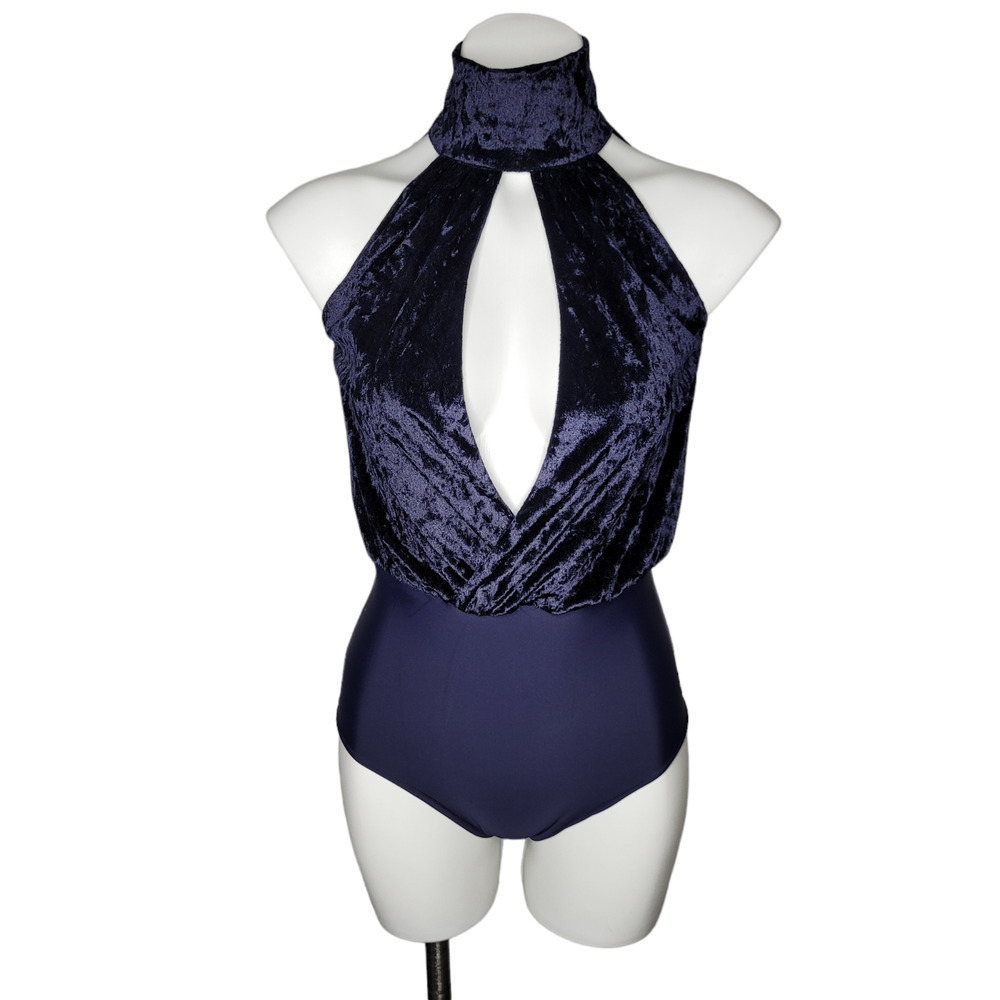 NWT Central Park West Revolve Ocean Drive Velvet Keyhole Bodysuit Midnight sz sm